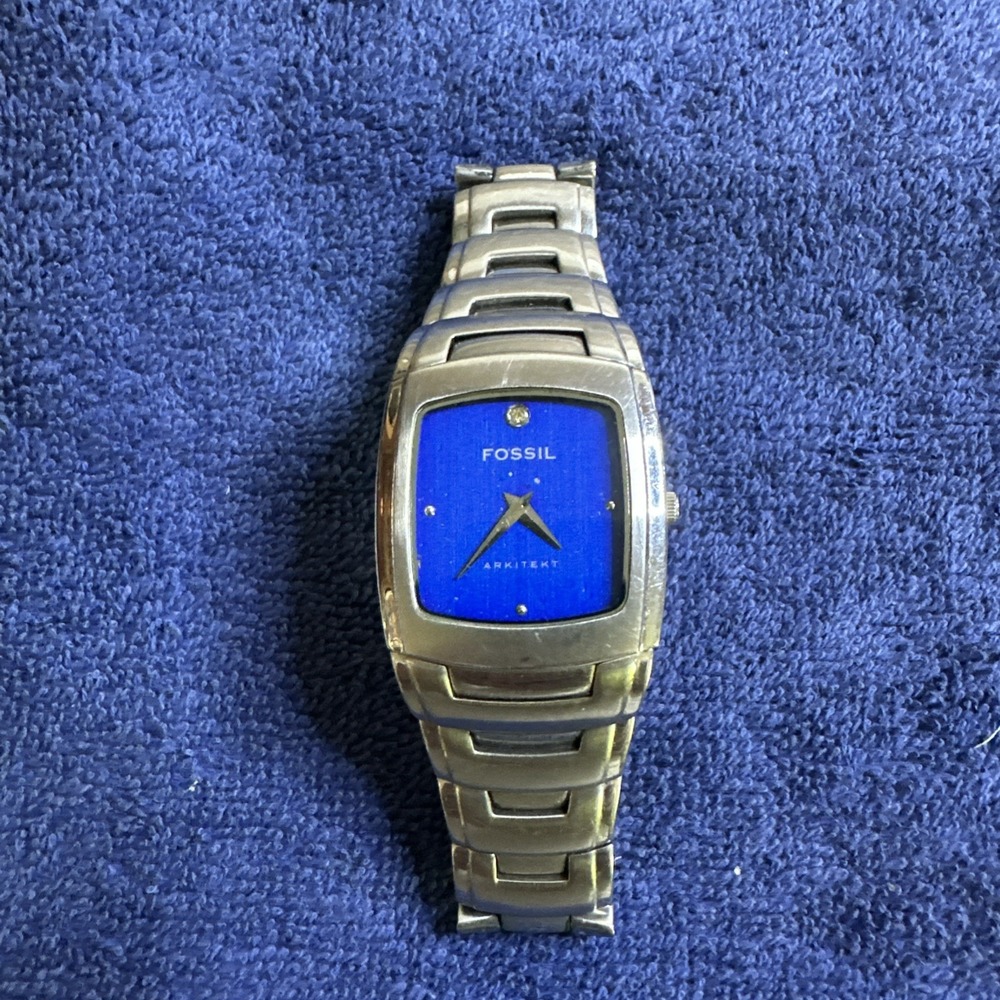 Fossil Arkitekt Stainless Steel Watch Blue Dial Retro Minimalist Water Resistant